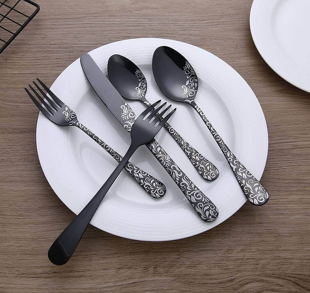 20 Pcs Black Stainless Steel Dishwasher Safe Silverware Flatware Cutlery Set - Bevelse