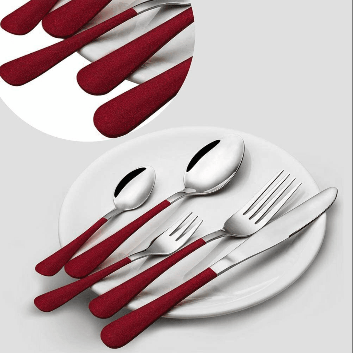 Best 20Pcs Stainless Steel Silver/Red Cutlery 