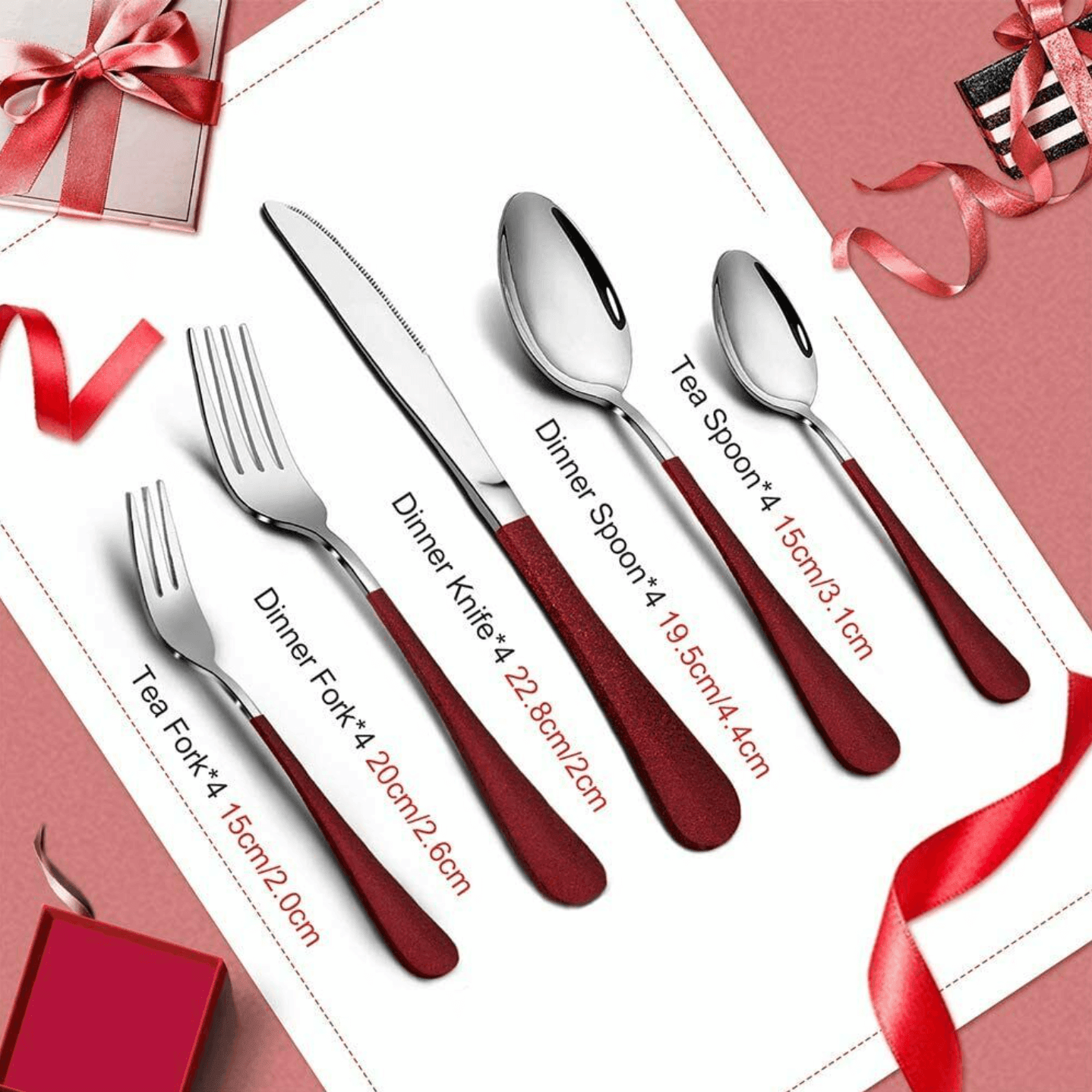 20Pcs Stainless Steel Silver/Red Cutlery For Sale